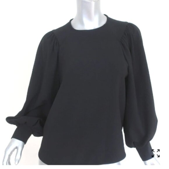 GANNI BLOUSE BLACK HEAVY CREPE BLOUSON SLEEVE TOP - Picture 8 of 8